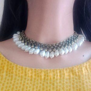 Choker Necklace With Pearls, Statement Collar Necklace, Oxidized Jewelry